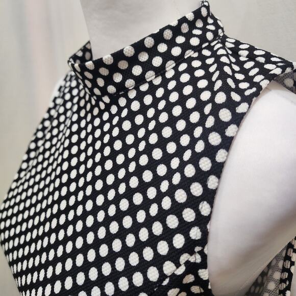 Charming Charlie Retro Twee Black White Polka Dot Pockets Halter Dress, Small - Picture 3 of 8